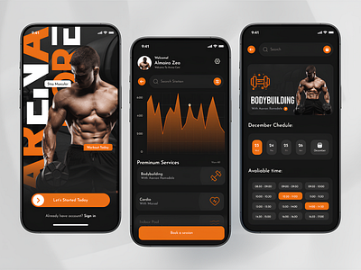 Arena Core - Gym Mobile App UI Design attractive ui fitness app gym app mobile app design new old ui workout app