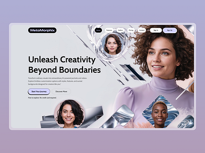 MetaMorphix: AI Portrait and Video Generator aiart aiinnovation branding designinspo figmadesign lavendervibes metamorphix portraits surrealism uidesign uiux videocreation