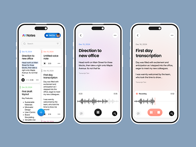 AI Voice Notes ai app application design ios mobile note recording ui voice