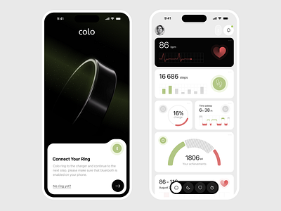 Smart Ring Mobile App app app design application design charts control app dashboard dashboard control fitness fitness tracker health health tracking mobile app mobile app design ring saas smart device smart ring statistics panel ui ui designer