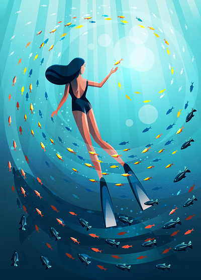 Plastic pollution awareness character climate diving earth environment fish illustration impact microplastics ocean planet plastic pollution recycle reduce reuse sea swimming woman