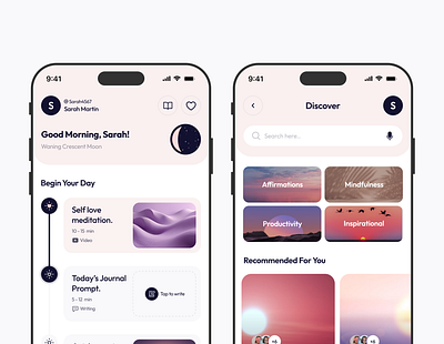 MyGlowUp - Meditation and Self Care App Design. app app design branding design figma graphic design journaling app meditation minimal app modern app self care app ui ux wellness app