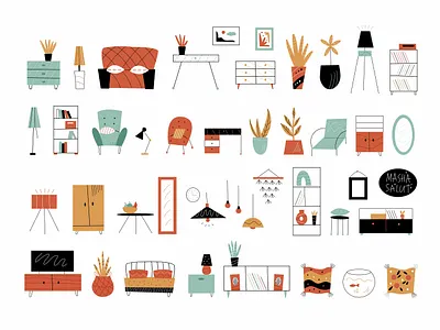 Furniture icons adobe illustrator design flat flat illustration icons illustration scandinavian set vector vector illustration