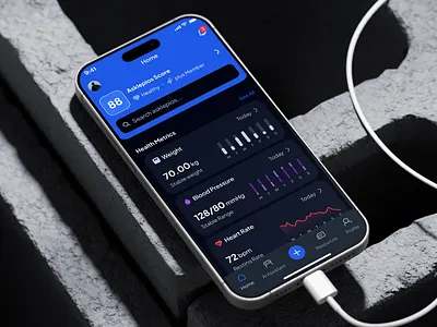 asklepios v2: AI Health & Wellness App - Intelligent Health UI ai health assistant ai health companion ai healthcare app blood pressure blue clean digital health digital health app health assistant health metrics health tracker app healthcare app healthcare ui kit heartrate minimal mobile app modern smart health virtual care wellness app
