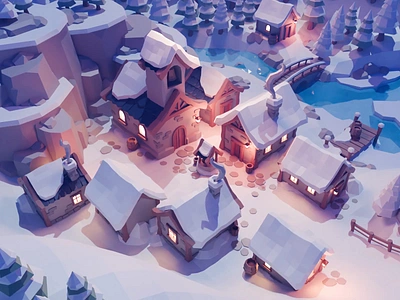 Winter Valley Tutorial 3d blender christmas cozy diorama illustration isometric lowpoly process render tutorial winter xmas