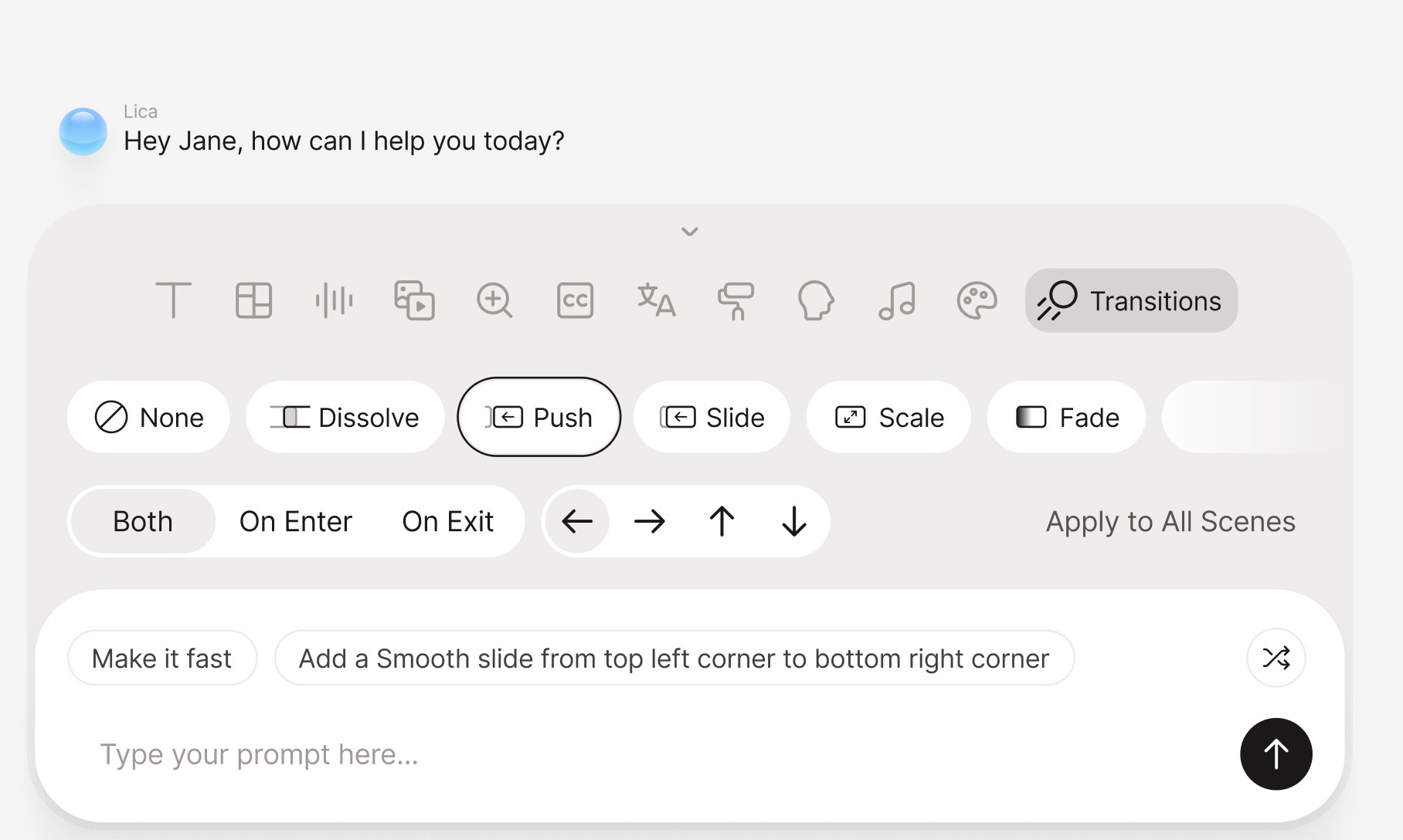 Example of Transitions on chatbox