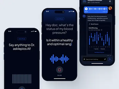 asklepios v2: AI Health & Wellness App - Smart Assistant UIUX ai health assistant ai health companion ai healthcare app blue clean digital health app health assistant health companion health tracker app healthcare app healthcare ui kit minimal mobile app modern smart assistant virtual care voice recognition voice ui wellness app wellness ui kit