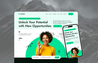 JobFair - Job Finder Landing Page Design design employee website figma graphic design hiring website job platform job website jobfinder joblandingpage jobsearch jobwebsite landingpage minimal modern design modern website modernlandingpage responsive design typography ui ux