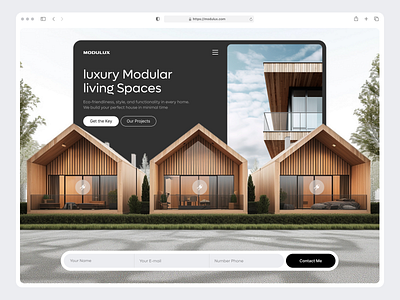 MODULUX - Landing page of a construction company ai app bento concept design desktop geex art glass halo lab ios landing page minimalism mobile motion platform qclay real estate ui ux web