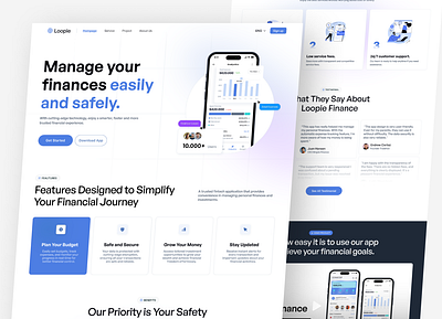 Loopie - Landing Page clean cool fintech landing page fintechmobileapp futuristic landing page ui uiux ux