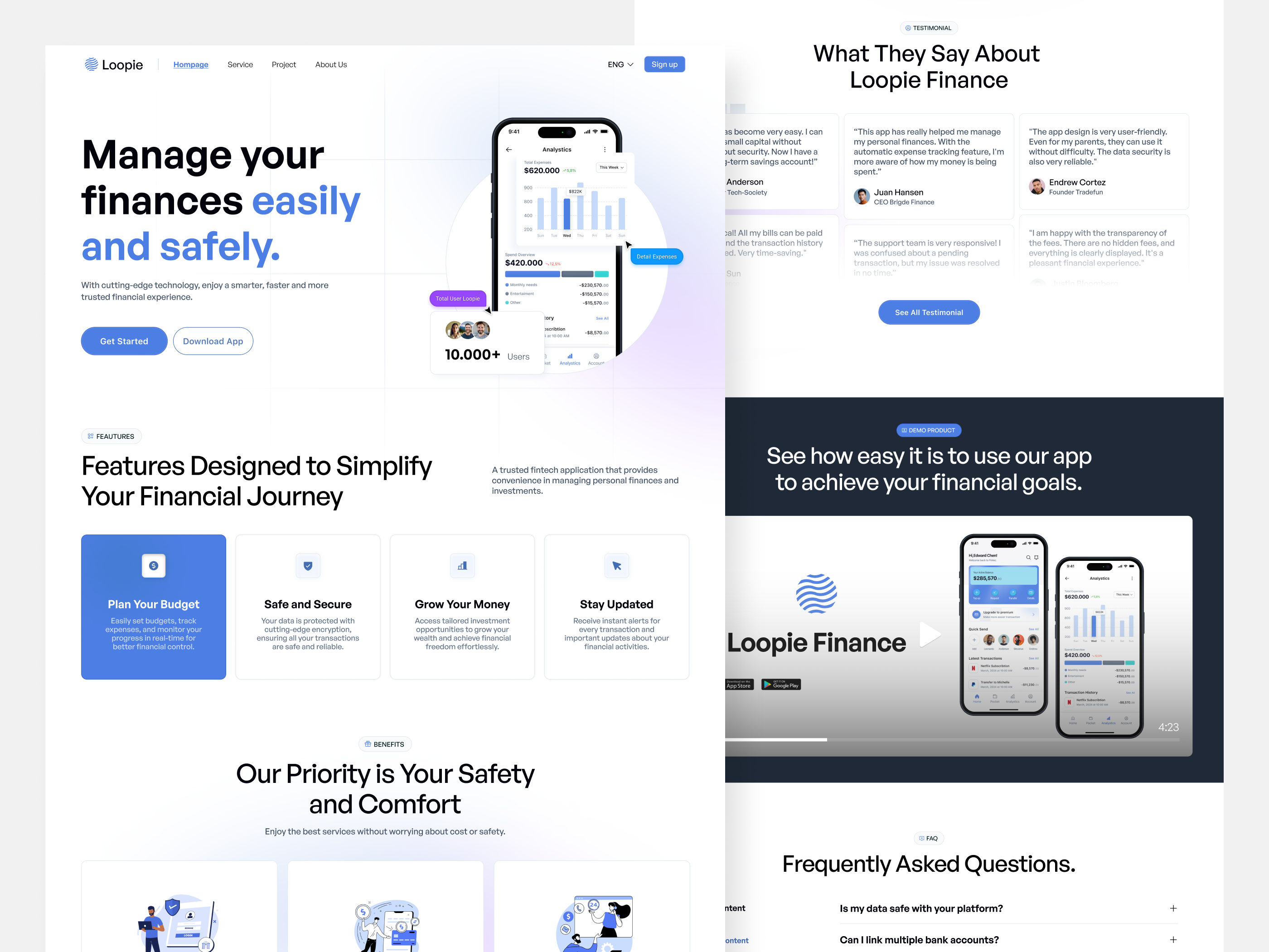 Loopie - Landing Page clean cool fintech landing page fintechmobileapp futuristic landing page ui uiux ux