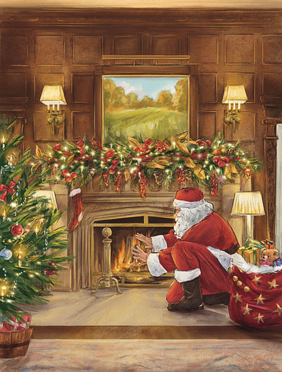 Santa is here art atmosphere christmas editorial fireplace illustration interior procreate santa