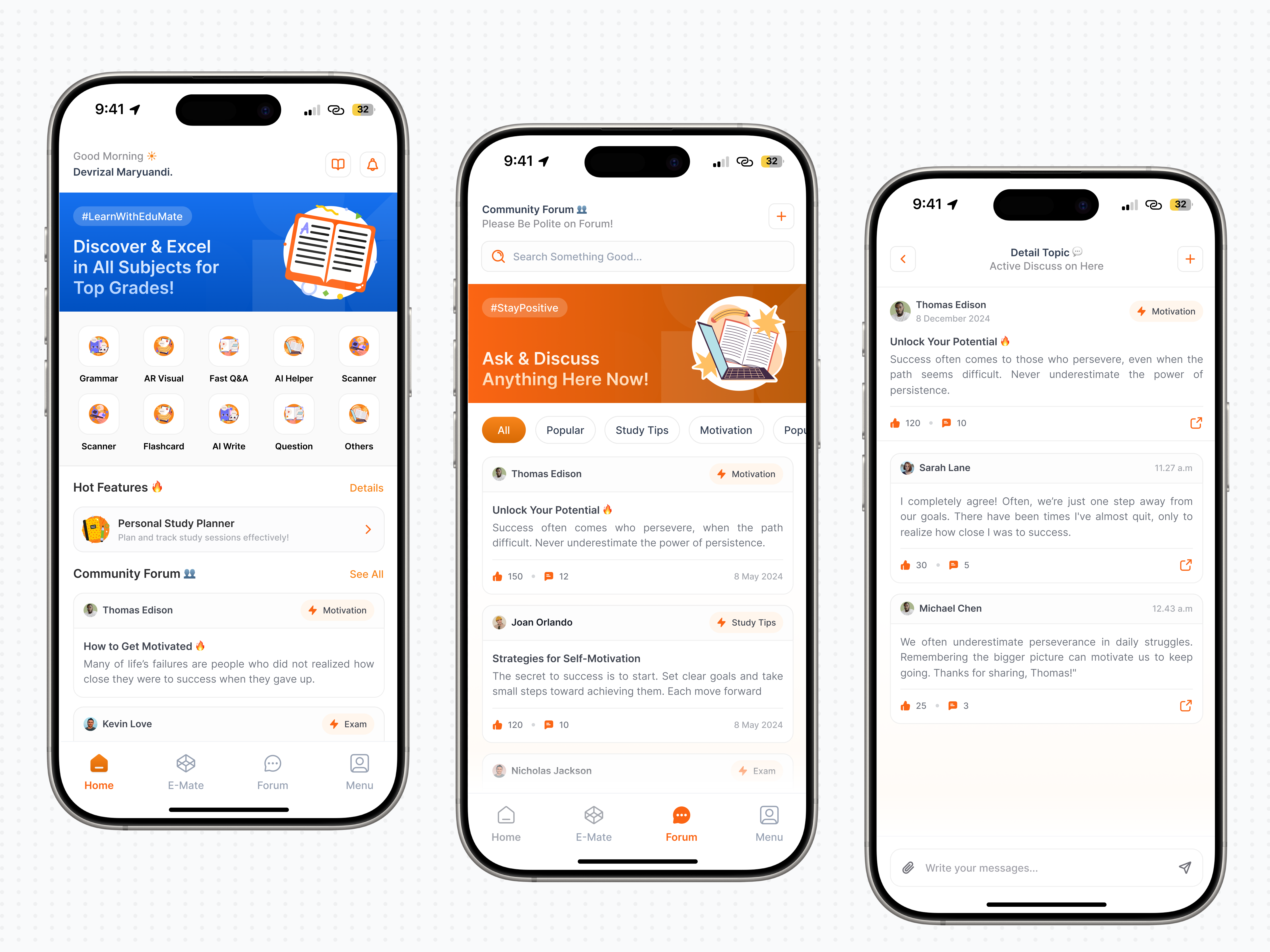 Education & Community 📱 app clean community course design discussion education education app elearning forum learning learning app platform post reddit saas thread ui white
