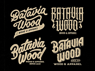 Batavia Wood Lettering Design Bundle apparel batavia bataviawood blackletter branding custom lettering design bundle graphic design hand made handdrawn lettering bundle lettering set logo logo type script typedesign typography vintage design wood working woorwork