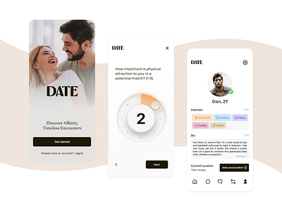 DATE - Dating app application branding brown couple dating app illustration light mode logo minimalism mobile neuomorphic orange product design skeuomorphic smile social app ui user experience user interface ux