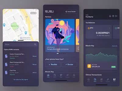 RURU Wallet banking bitcoin crypto exchange illustration money ui ux wallet