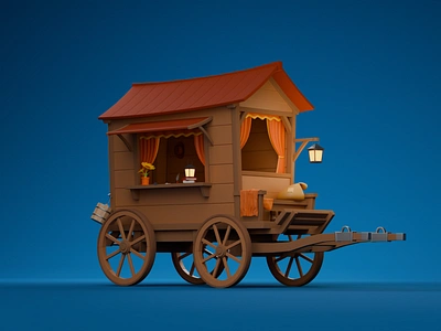 Wagon 3d 3dart blender cartoon illustration medivals transport wagon