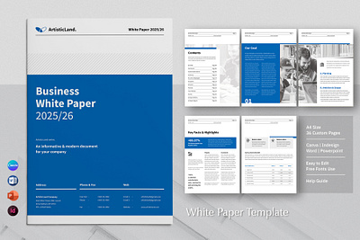 White Paper | Canva, Word, PPTX, IND branding brief canva canva design canva template docx graphic design indesign informational minimal white paper ms word template powerpoint powerpoint template pptx presentation template whitepaper whitepaper template word word template