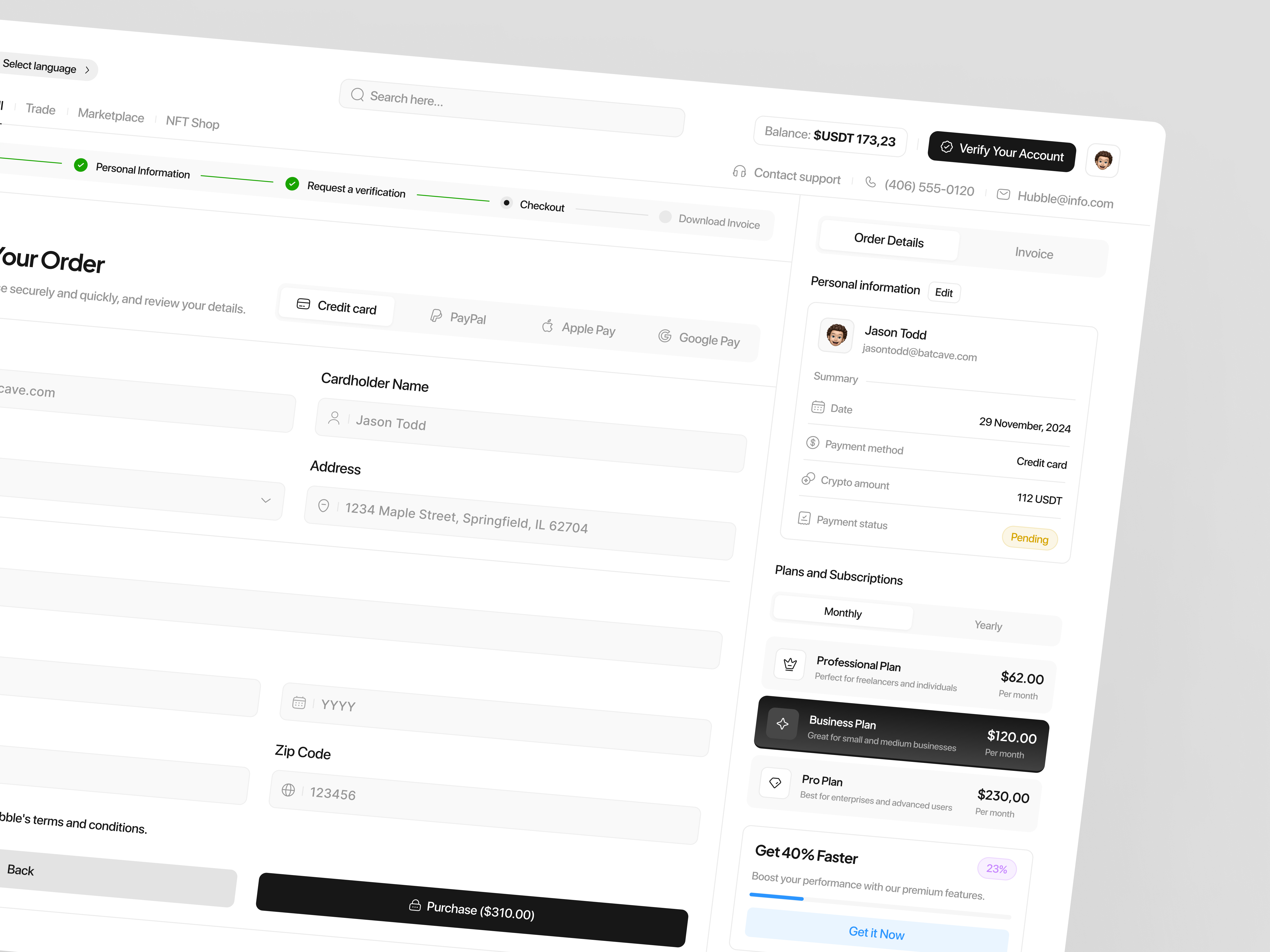 Checkout Page - Crypto Currency Platform bitcoin buy checkout clean crypto crypto currency finance financial interface investment app light light mode minimal plan platfrom sell ui user interface ux wallet