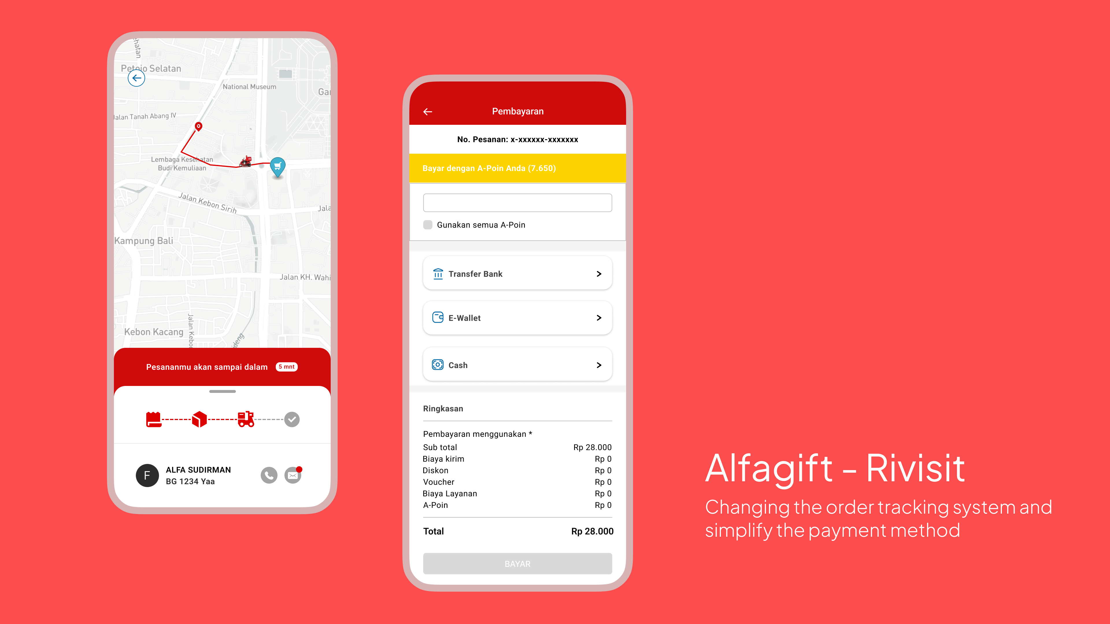 Alfagift - Simplified payment method & Order Tracking System e commerce mobile app ui