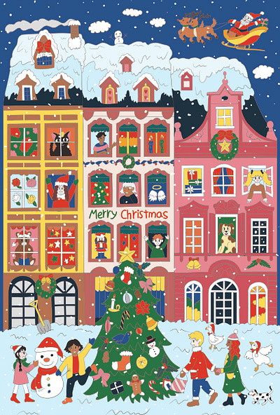 Christmas Street Illustration artwork character christmas drawing graphic design illustration korean santa snow street winter xmas