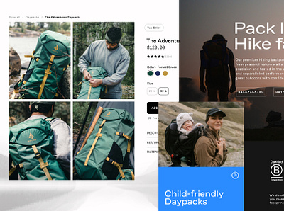 Outdoors Product UI agency backpack backpacking daypack hiking nature outdoors product product details sustainability travel ui ux web web design website