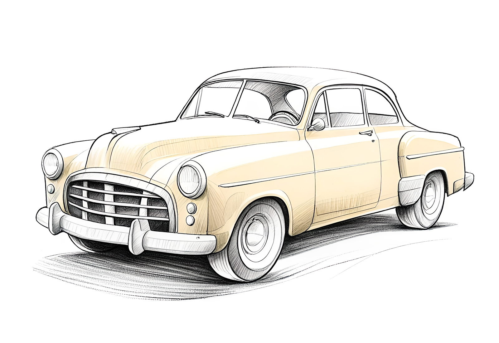 Example of Vintage Car Illustration In Sketch Style