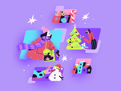 Merry Christmas! art character christmas christmas tree colorful festive gifts holidays illustration merry christmas new year snowman xmas