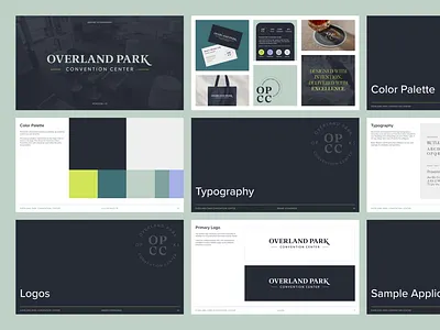 Overland Park Convention Center - Brand Standards brand brand design brand guidelines brand standards brand system branding color palette convention center events identity kansas city logo logo mark overland park rebrand serif trade show typography visual identity wordmark