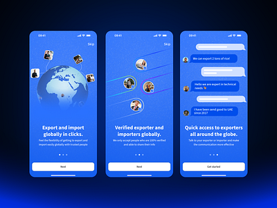 Onboarding app screens 3d app blue carousel chat design figma global graphic design illustration mobile app onboarding splash screen ui ux welcome screen