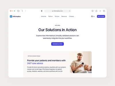 Infermedica: Our Solutions in Action animation branding design graphic design healthcare illustration ilus infermedica landing page logo motion graphics ui use case use cases ux web