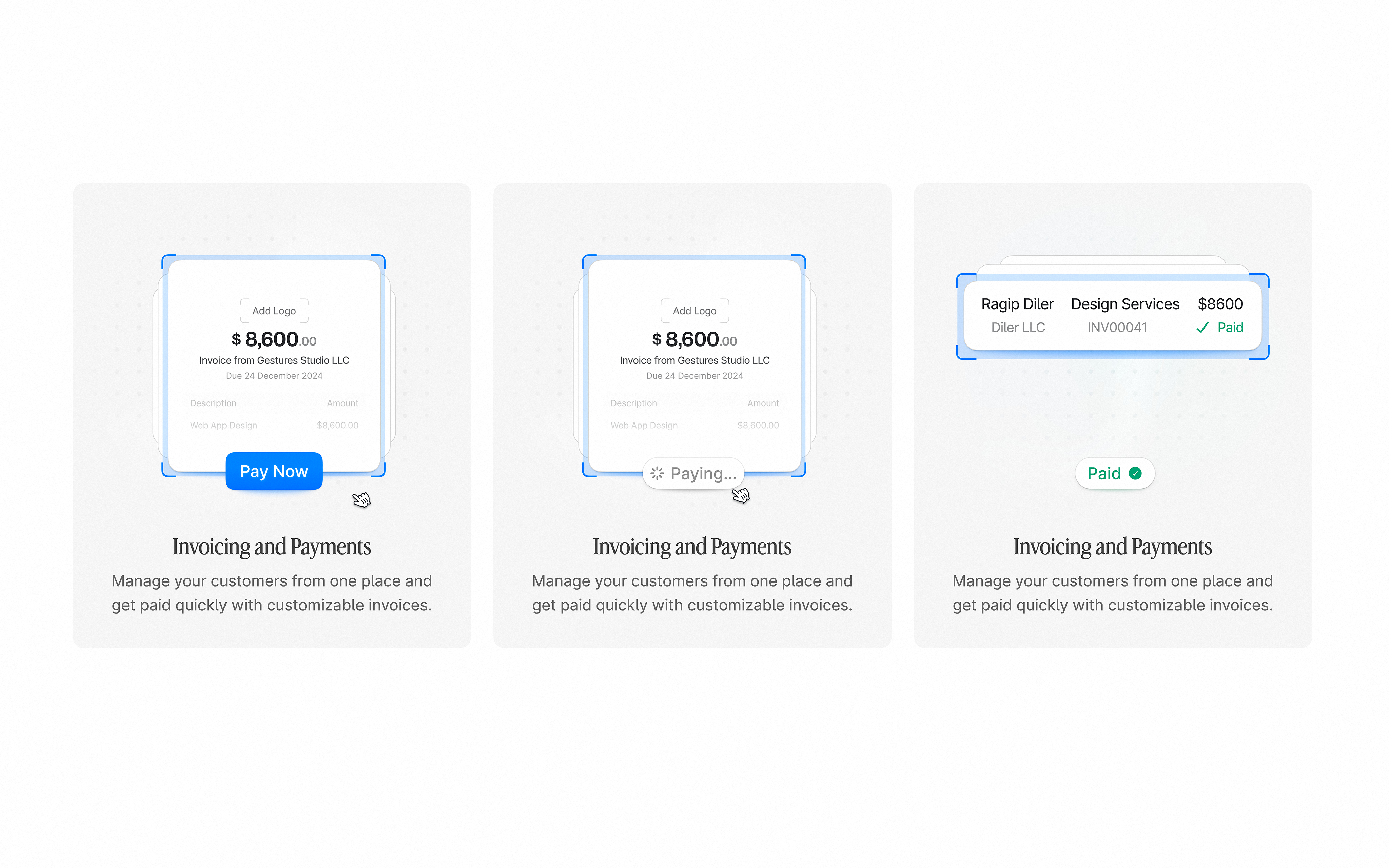 Features Cards for website bento cards design features grid invoice landing page payments saas web design website