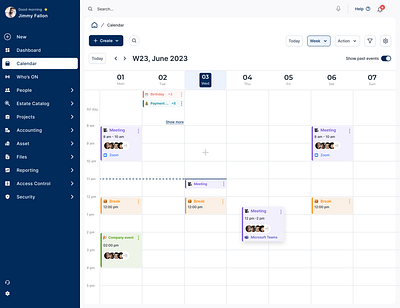 Dynamic Calendar Interface calendar design calendar ui design erp system software property management responsive calendar design saas task management ui design uxui design web design