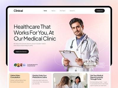 Clinical - Medical Clinic Landing Page Figma Template branding clinic design doctor doctor website graphic design healthcare hospital hospital website illustration landing page logo medical medical design medical landing page medical website minimal ui ux web design