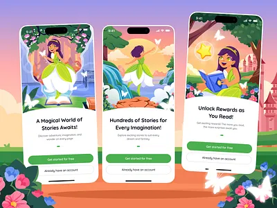 Onboarding Design for Luma - Story Read App appdesign apponboarding childrenapp color full design creativeui designforkids illustrations magicaldesign mobileappdesign playfull design readingapp storyapp ui design uiinspiration ux design