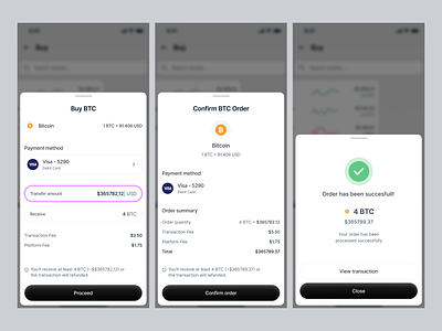 Crypto Mobile App UI/UX - Buy BTC b2c bitcoin blockchain btc buy bitcoin crypto app crypto banking crypto banking app crypto mobile app deposit eth ethereum ios mobile app product design saas transaction uiux wallet web3