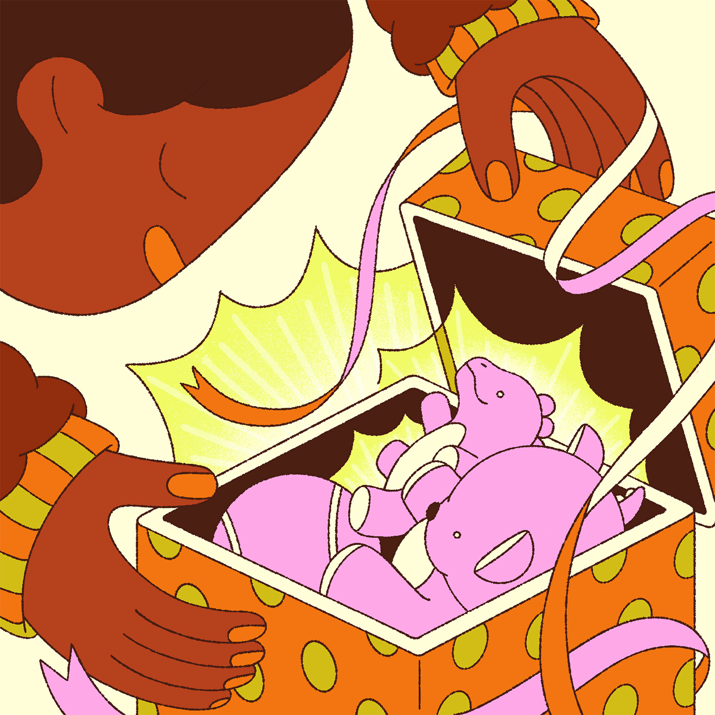 Opening Christmas Gifts character childrens illustration christmas color cute flat illustration gift holidays illustration line present toys