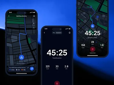 asklepios v2: AI Health Assistant App - Activity Jogging Timer activity app activity timer activity tracker ai health assistant ai health companion blue clean dark mode digital health app gradient health tracker app healthcare app healthcare ui kit jogging app minimal mobile app modern virtual care wellness app wellness ui kit