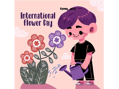 International Flower Day with Cute Man activity botanical care celebration children creative day eco flower garden gardening green kids nature outdoor planting plants seasonal spring watering