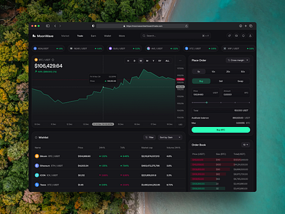 Moon Wave - Dashboard Crypto Wallet bitcoin card clean concept crypto crypto currency crypto wallet crypto website cryptocurrency dashboard design ethereum exchange finance financial app solana ui uiux ux wallet