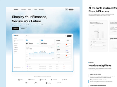 Monetiq - Landing Page animation banking barly cloud component dashboard design finance financial fintech landing page motion graphics ui uidesign ux uxdesign uxerflow web web design website