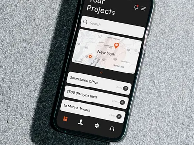 Construction projects UI dark mode high fidelity interface map mobile app project page ui design uiux ux design