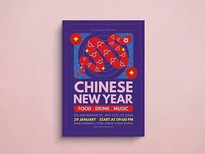 Chinese New Year Flyer chinese design flat design flyer graphic design illustration mockup new year template year of snake