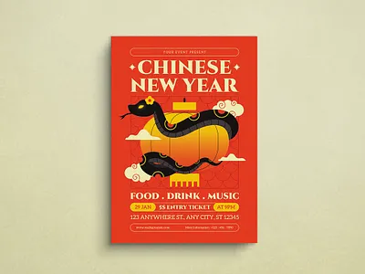 Chinese New Year Flyer chinese design flat design flyer graphic design illustration mockup new year template year of snake