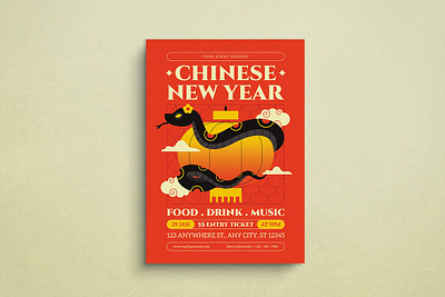 Chinese New Year Flyer chinese design flat design flyer graphic design illustration mockup new year template year of snake