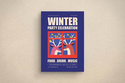 Winter Party Celebration design flat design flyer graphic design illustration mockup snow template winter