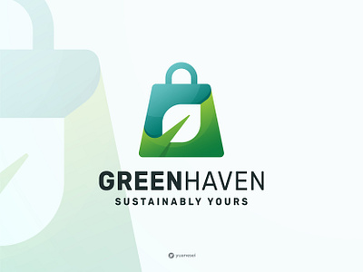 Green Haven Creative Eco Store Logo Design brand branding design eco elegant graphic design illustration leaf logo logomark logotype mark minimalism minimalistic modern nature negative space negativespace shop bag sign