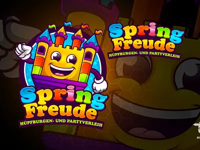 Spring Freude- Bounce House rental Logo Design bounce house cartoon character cartoon logo child design graphic design illustration logo mascot logo party rental party rental logos