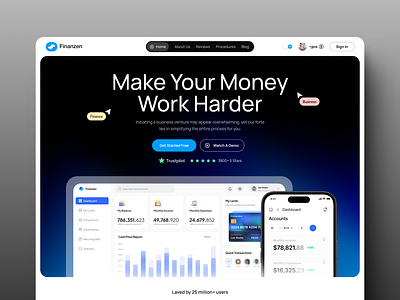 Finanzen - Finance Landing Page b2b banking website business features finance landing page finance website financial fintech hero section homepage design landing page meo studio modern money saas ui design ui ux wealth management web app web design