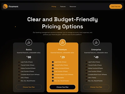 Finament - Pricing Cards finance fintech landing page pricing pricing page saas ui ux web design website